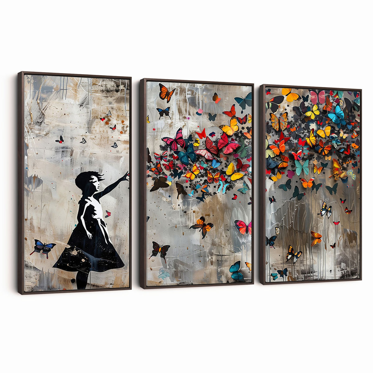 51446D-MGV-CV-24X16 - Banksy Butterfly Girl Wall Art | Modern Graffiti Canvas Print, Street Art Decor