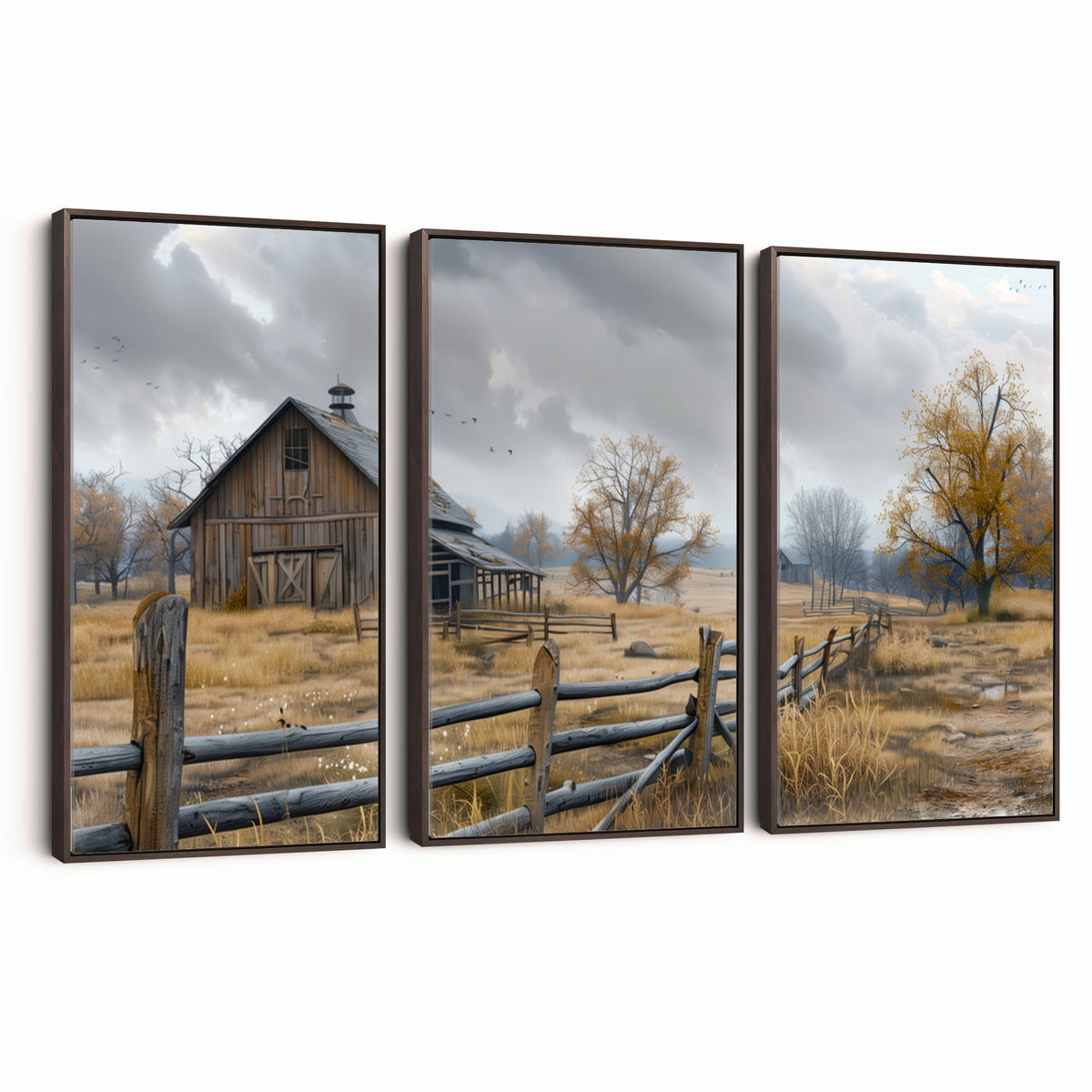 Farm1-MGV-CV-24X16 - Rustic Autumn Farmhouse Wall Art Canvas Print | Serene Countryside with Weathered Barn