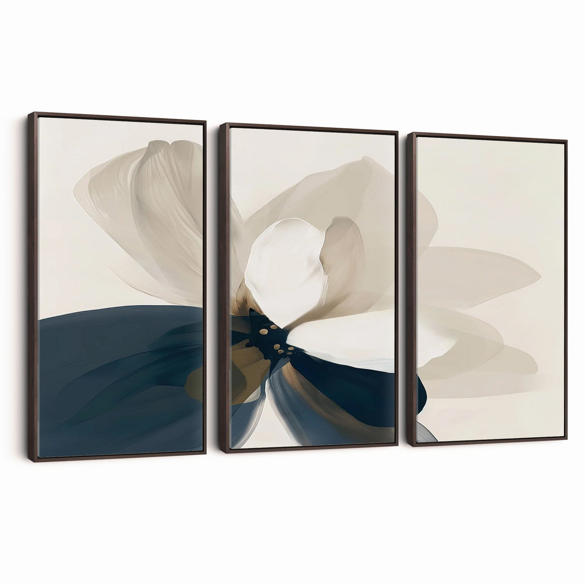 42188901-MGV-CV-24X16 - Minimal Flower Wall Art Canvas Print | Framed Beige and Navy Bloom