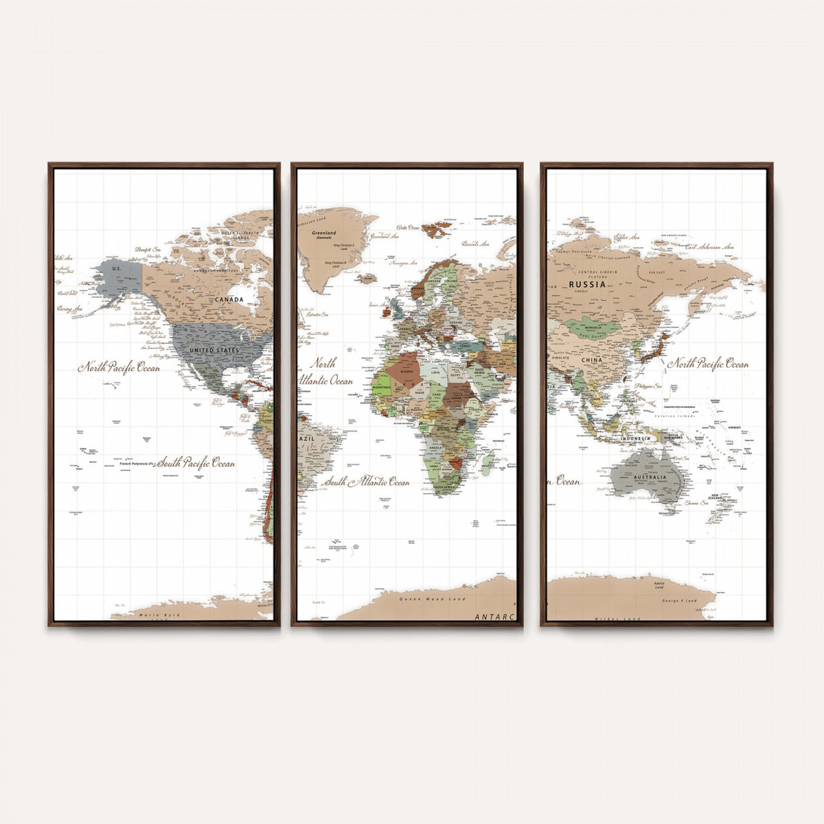 91286788-MGV-CV-36X24 - World Map Wall Art Canvas Print, Modern Decorative Framed Map Artwork Prints for Living Room, Office, Bedroom Wall Decor