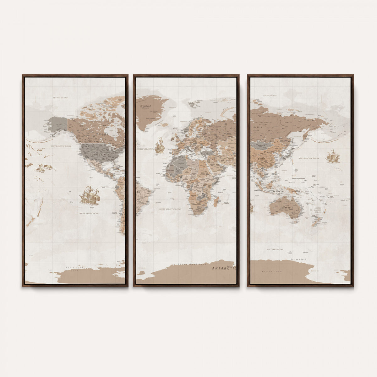 85057279-MGV-CV-36X24 - Framed Large World Map Canvas Print for Office Decor