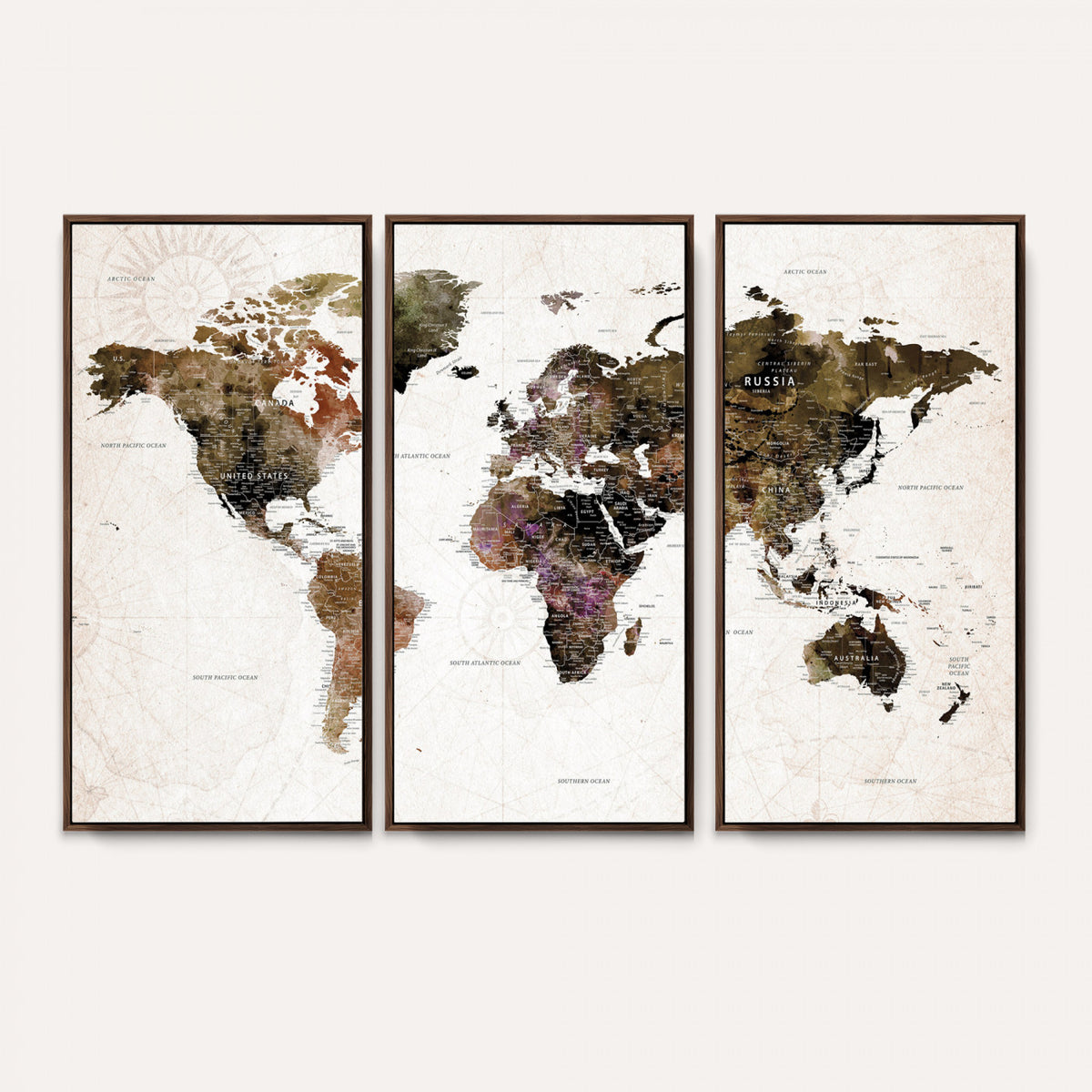 77651968-MGV-CV-36X24 - Watercolor World Map Print - Large Wall Art Canvas Print for