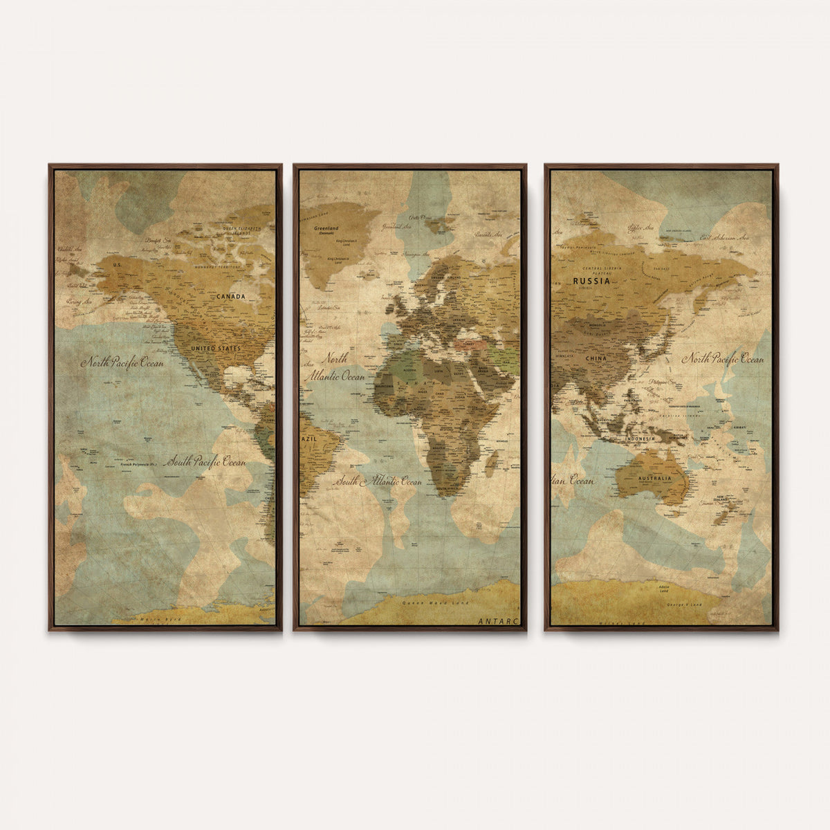 89356927-MGV-CV-36X24 - Vintage World Map Wall Art Canvas Print, Detailed World Map