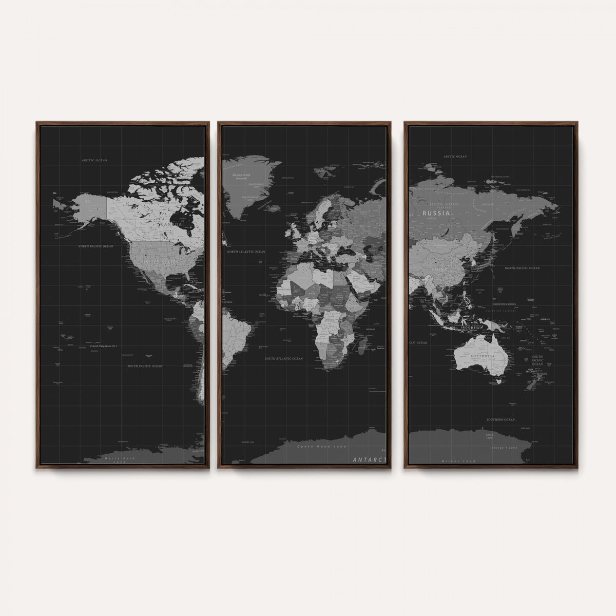 46160121-MGV-CV-36X24 - Black World Map Wall Art Canvas Print – Detailed Map of the