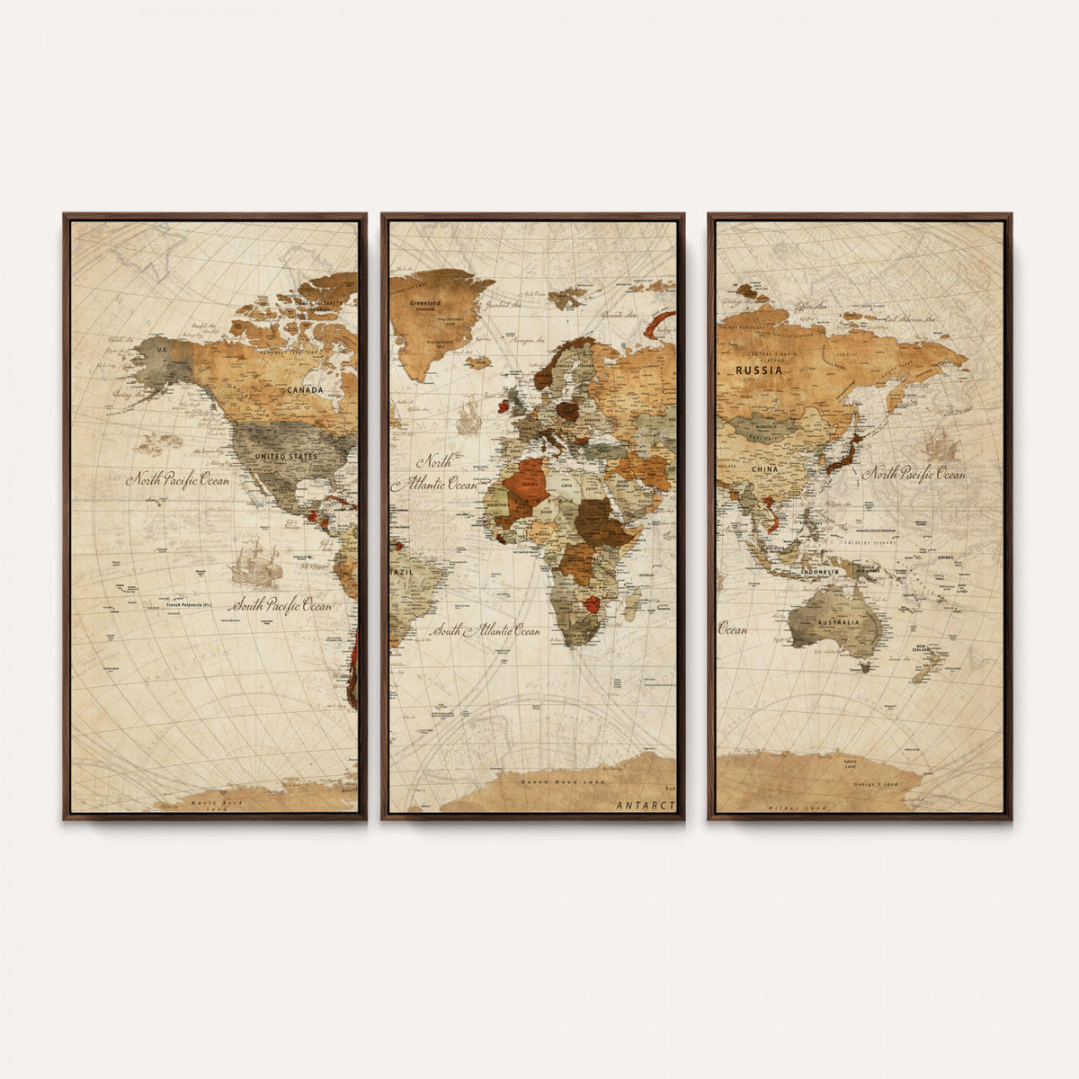 30704397-MGV-CV-36X24 - Rustic Vintage World Map Canvas Print – Framed Modern