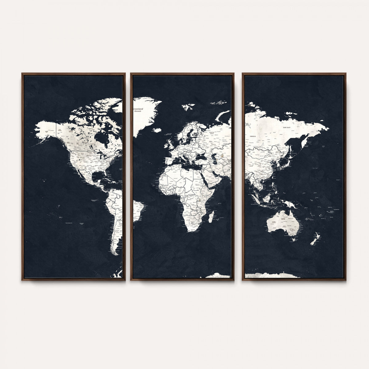 11963807-MGV-CV-36X24 - Black World Map Wall Art Canvas Print for Home Office and
