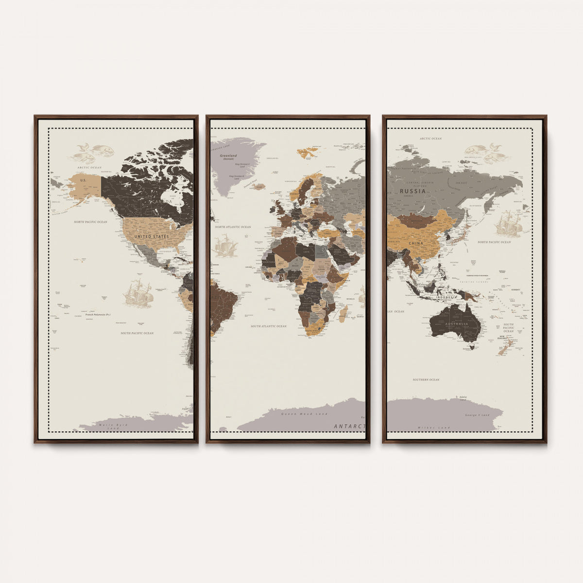 58777746-MGV-CV-36X24 - Custom Beige Modern Push Pin World Map Canvas Print, Places Visited Tracker, Bedroom and Study Decor