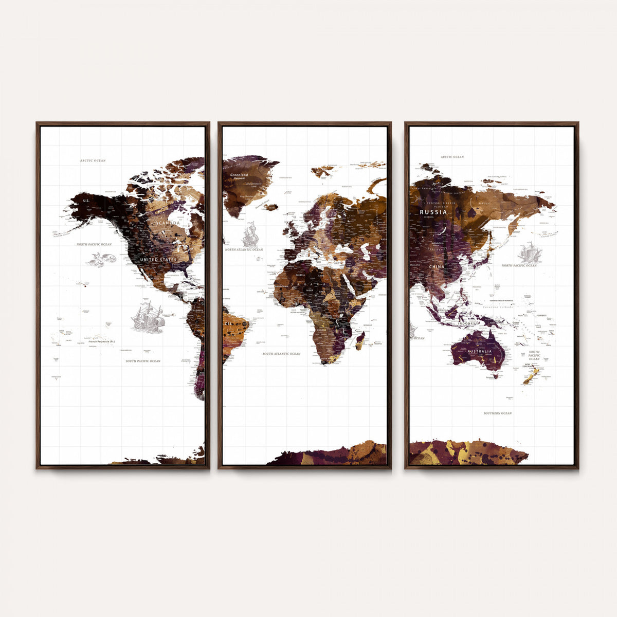 34792695-MGV-CV-36X24 - Rustic World Map Wall Art Canvas Print | Large World Map on
