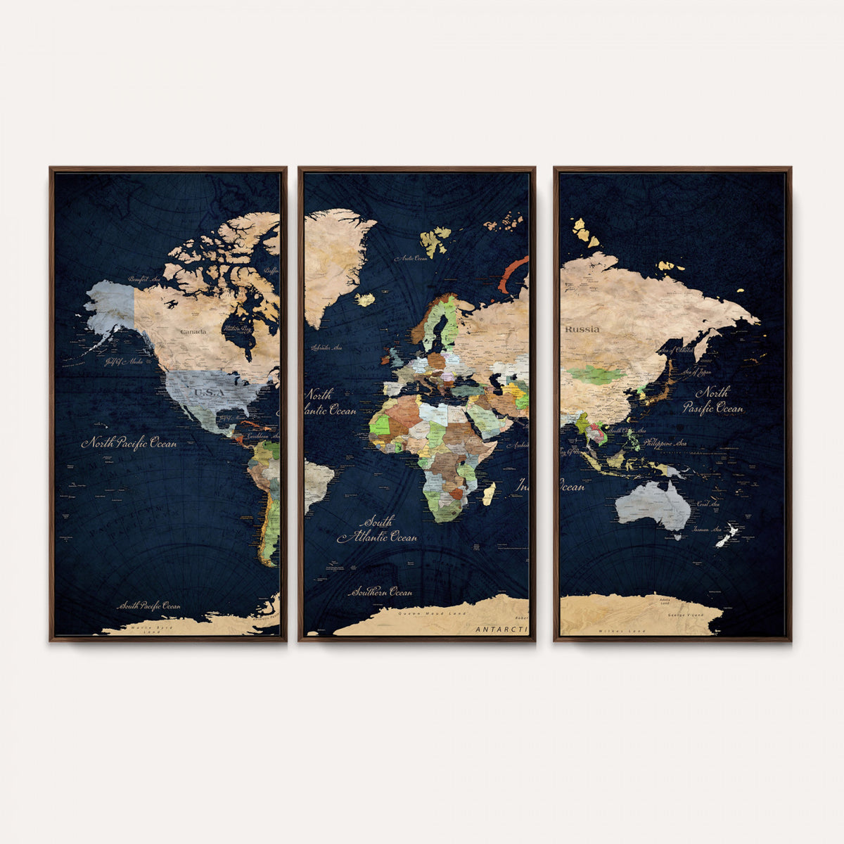 76603563-MGV-CV-36X24 - Minimalist World Map Canvas Wall Art - Watercolor Blue and