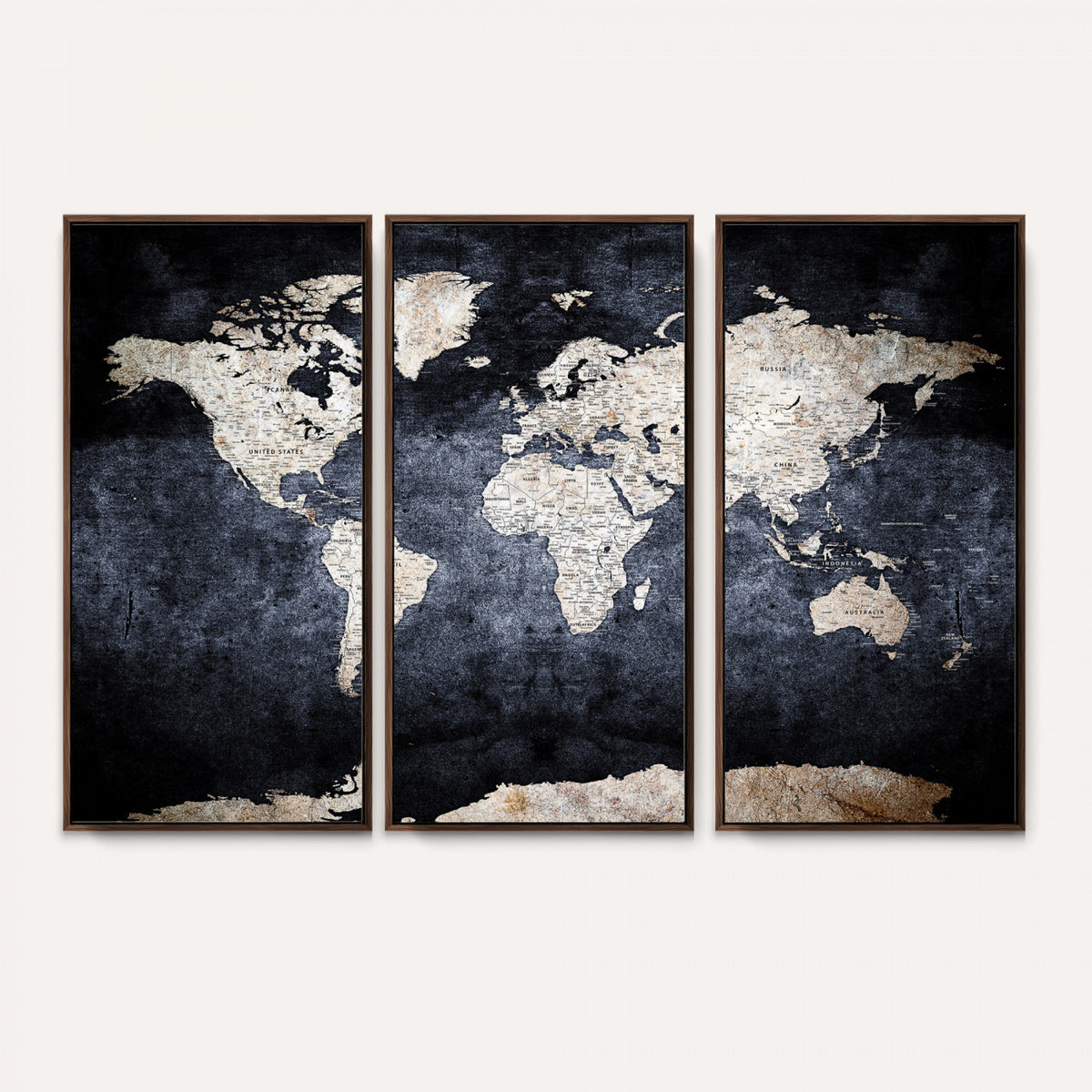 41193404-MGV-CV-36X24 - Vintage World Map Canvas Wall Art – Antique Triptych Map