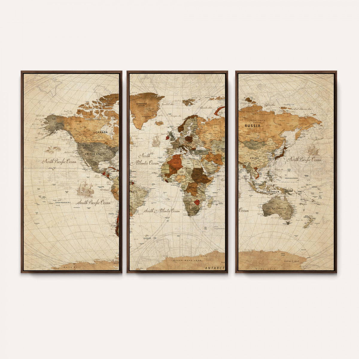 29684537-MGV-CV-36X24 - Vintage World Map Canvas Print – Framed Rustic Detailed Map