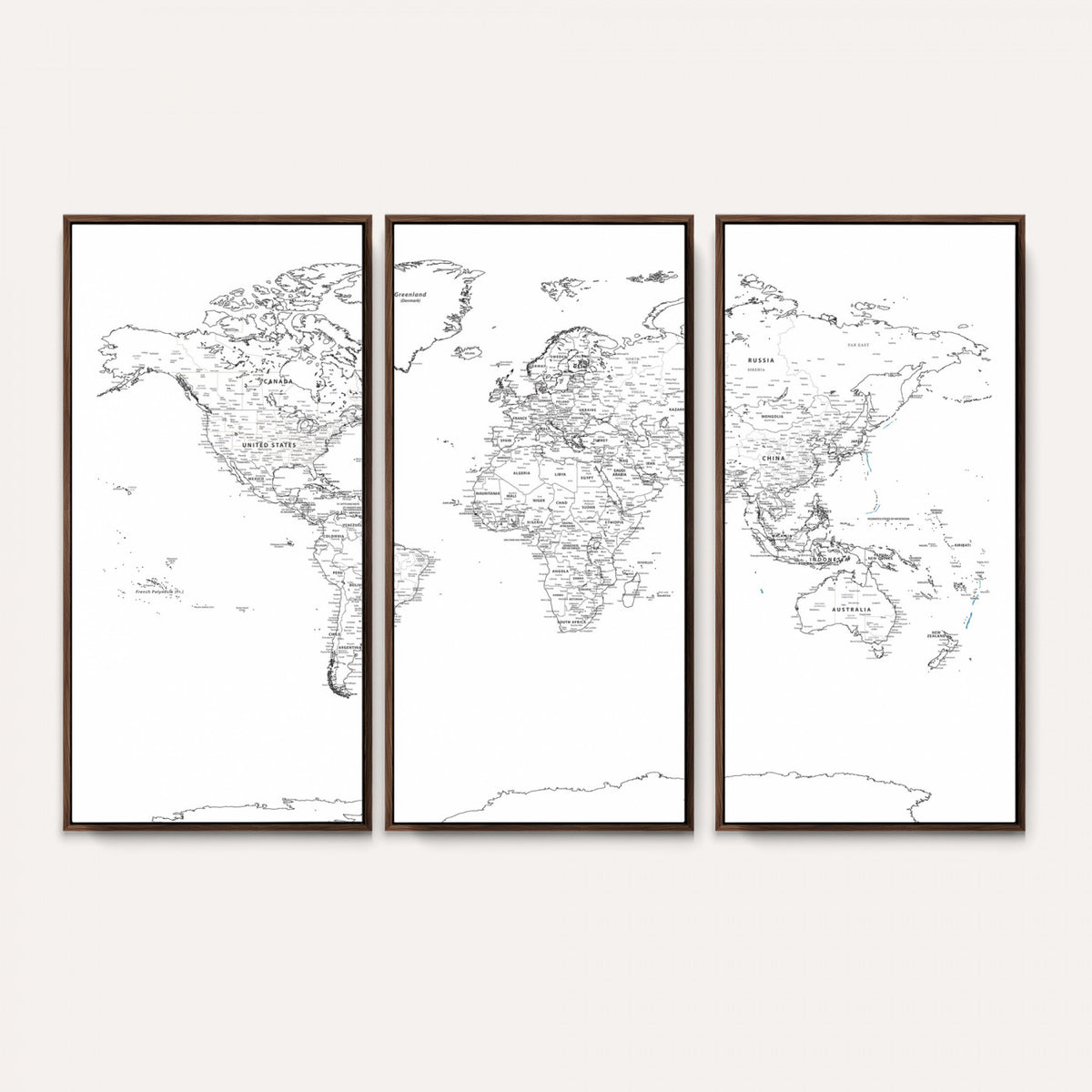 21002736-MGV-CV-36X24 - World Map Canvas Print – Framed Modern Detailed Map of the