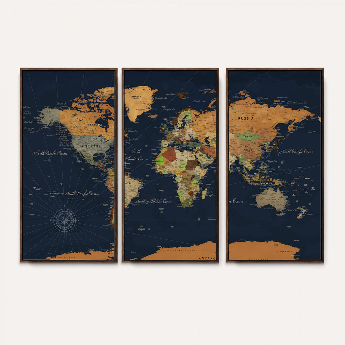 11715182-MGV-CV-36X24 - Modern World Map Canvas Print – Framed Detailed Map of the