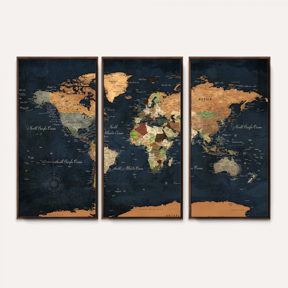 53717402-MGV-CV-36X24 - Vintage World Map Canvas Wall Art – Detailed Map with