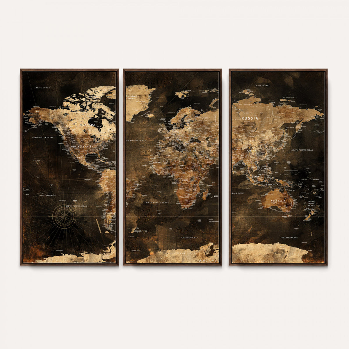 97742922-MGV-CV-36X24 - World Map Canvas Print, Modern Decorative Framed Map Artwork