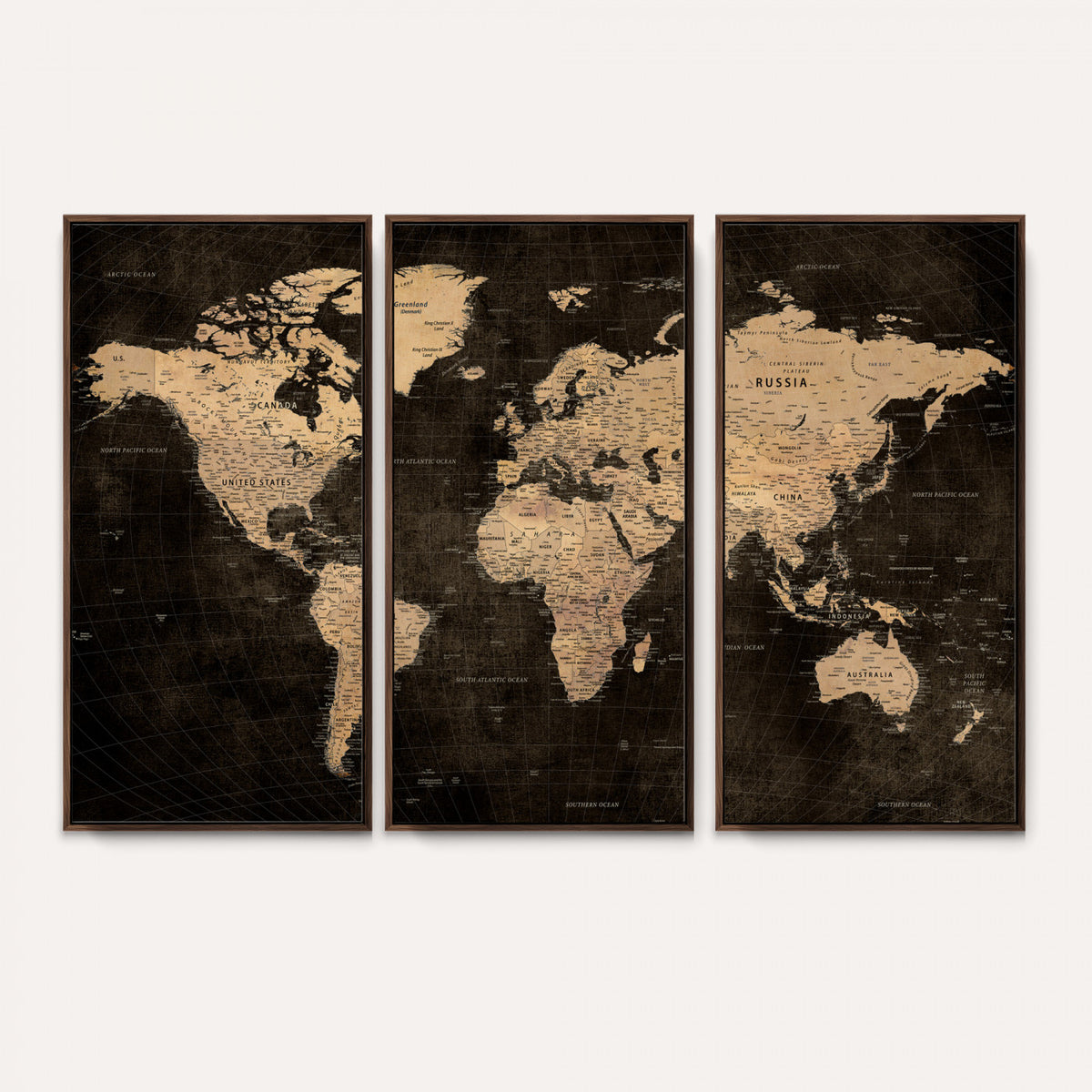 15118265-MGV-CV-36X24 - Brown World Map Canvas Print – Modern Travel Map Wall Art,