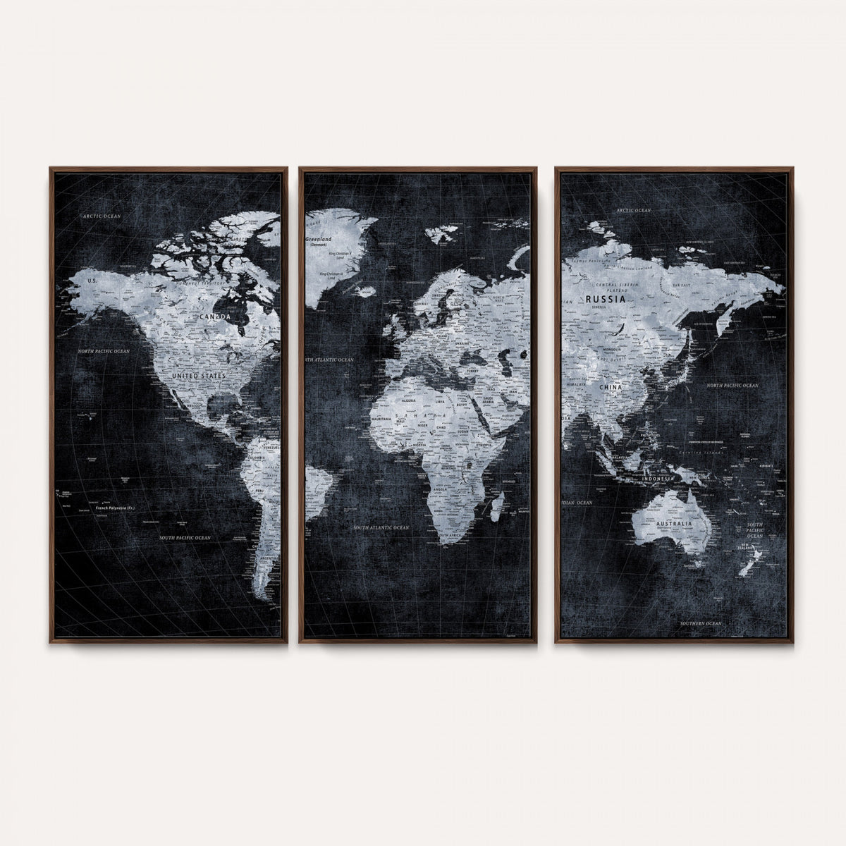 86893704-MGV-CV-36X24 - Black World Map Canvas Print – Detailed Map for Couples and