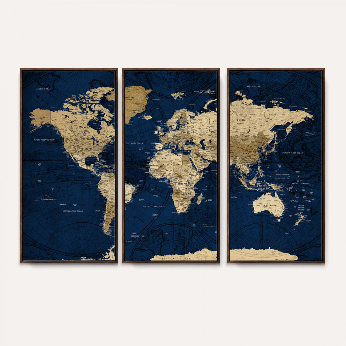 54770746-MGV-CV-36X24 - Navy Blue World Map Canvas Print – Detailed Map Minimal Navy