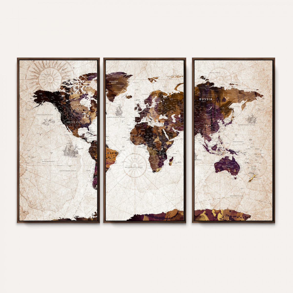 53400857-MGV-CV-36X24 - Blue Watercolor World Map Canvas Print – Framed Modern Wall