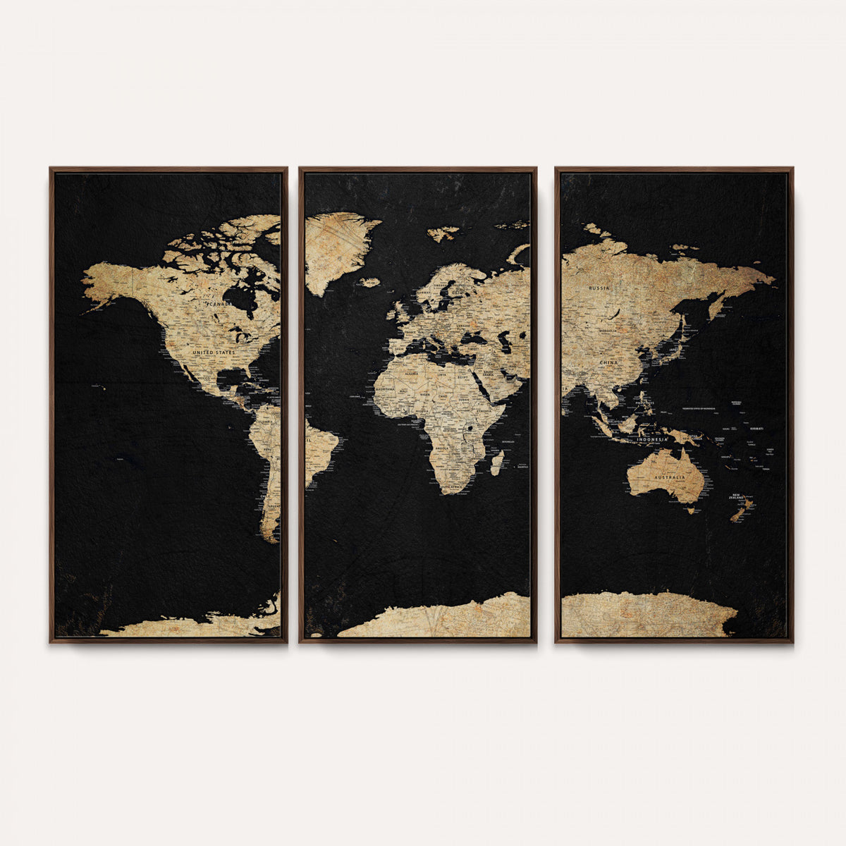 71518849-MGV-CV-36X24 - Beige World Map Canvas Wall Art Print, Minimal Black and