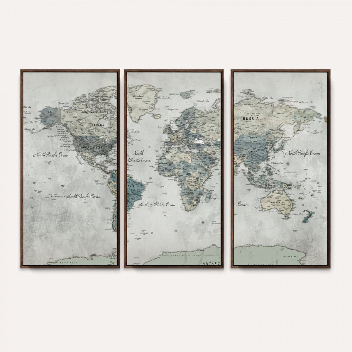 91132939-MGV-CV-36X24 - Neutral Vintage World Map Canvas Wall Art Print, Classic Map