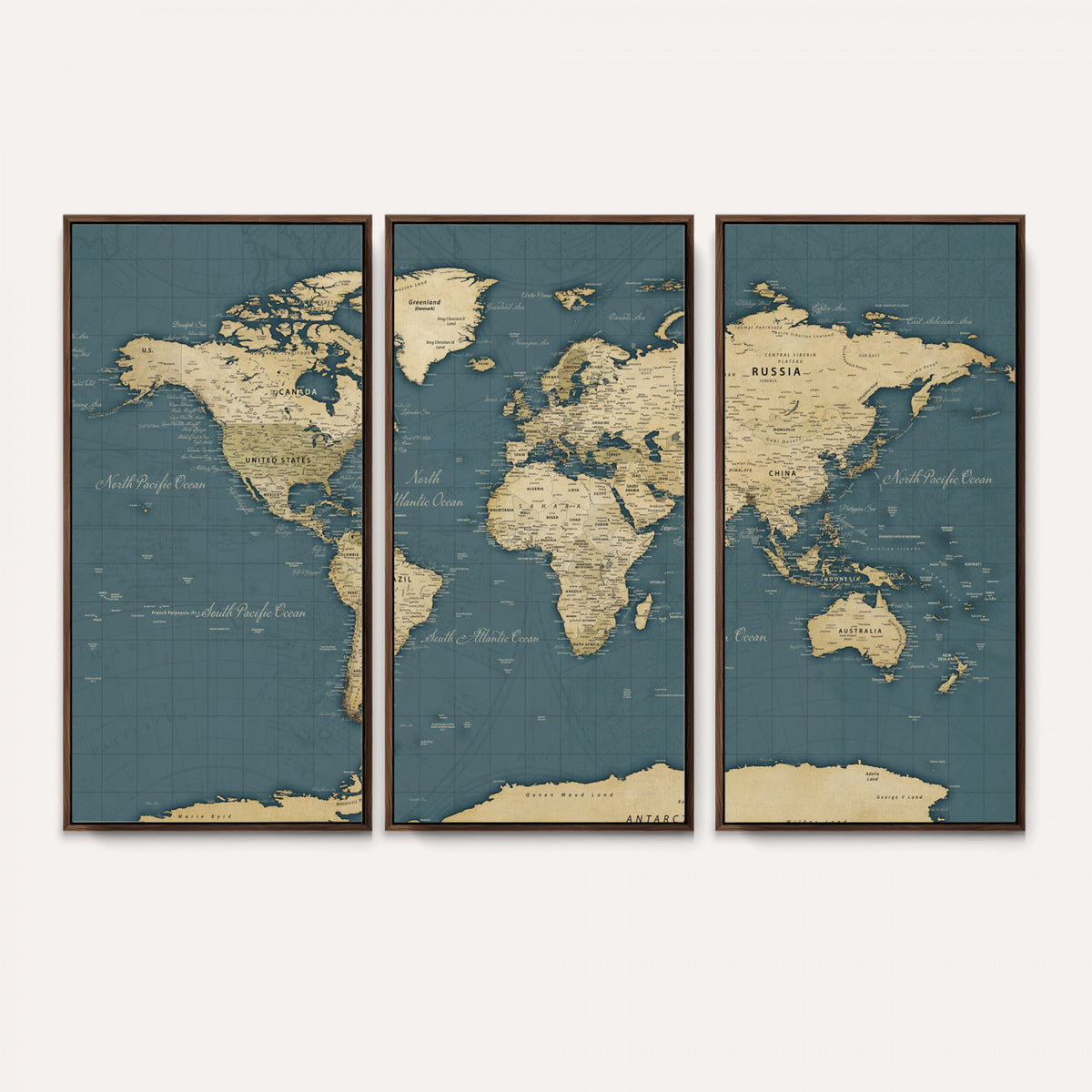99599383-MGV-CV-36X24 - Minimal Vintage World Map Canvas Wall Art Print, Neutral