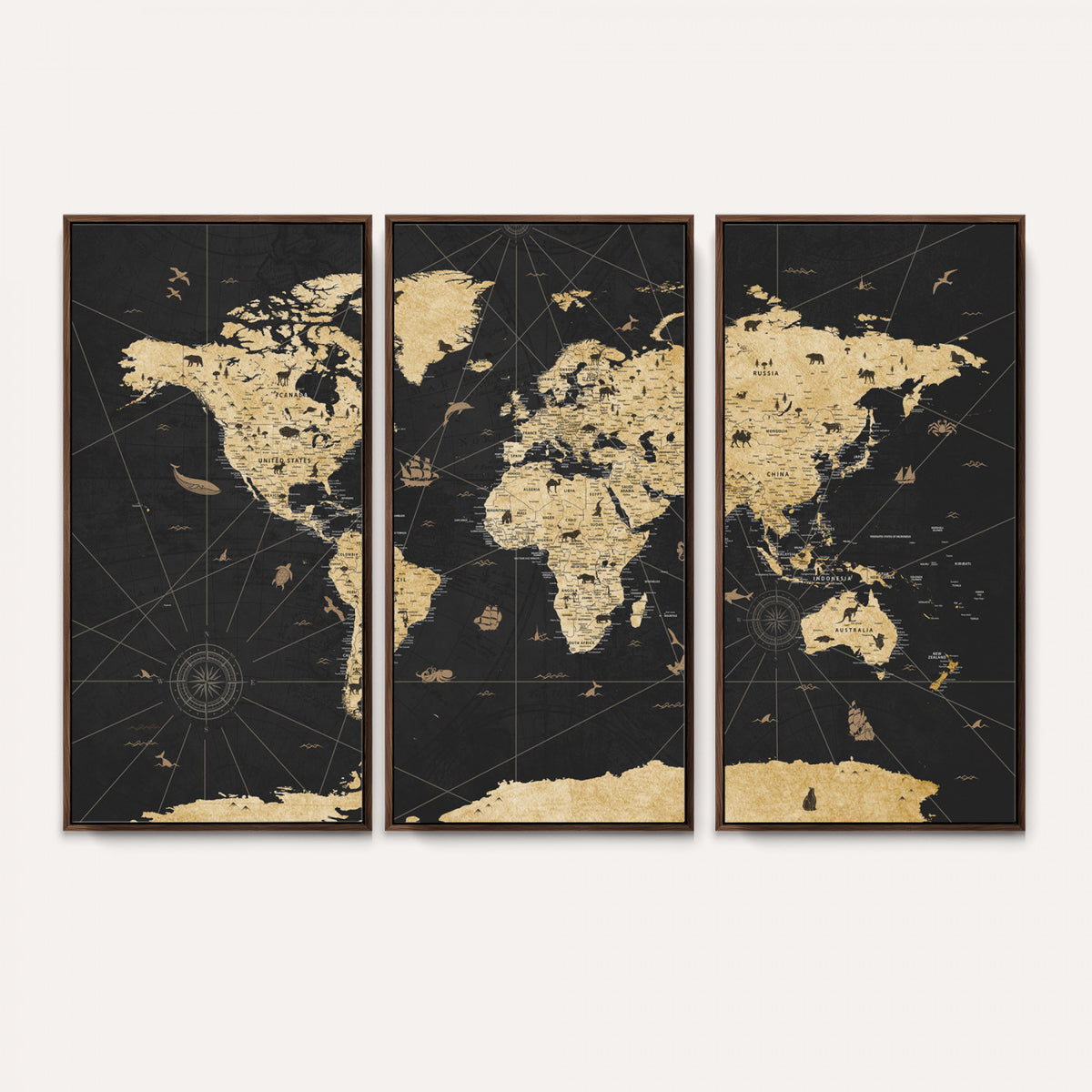 80270976-MGV-CV-36X24 - World Map Wall Art Canvas Print, Modern Decorative Framed Map Artwork Prints for Living Room, Office, Bedroom Wall Decor