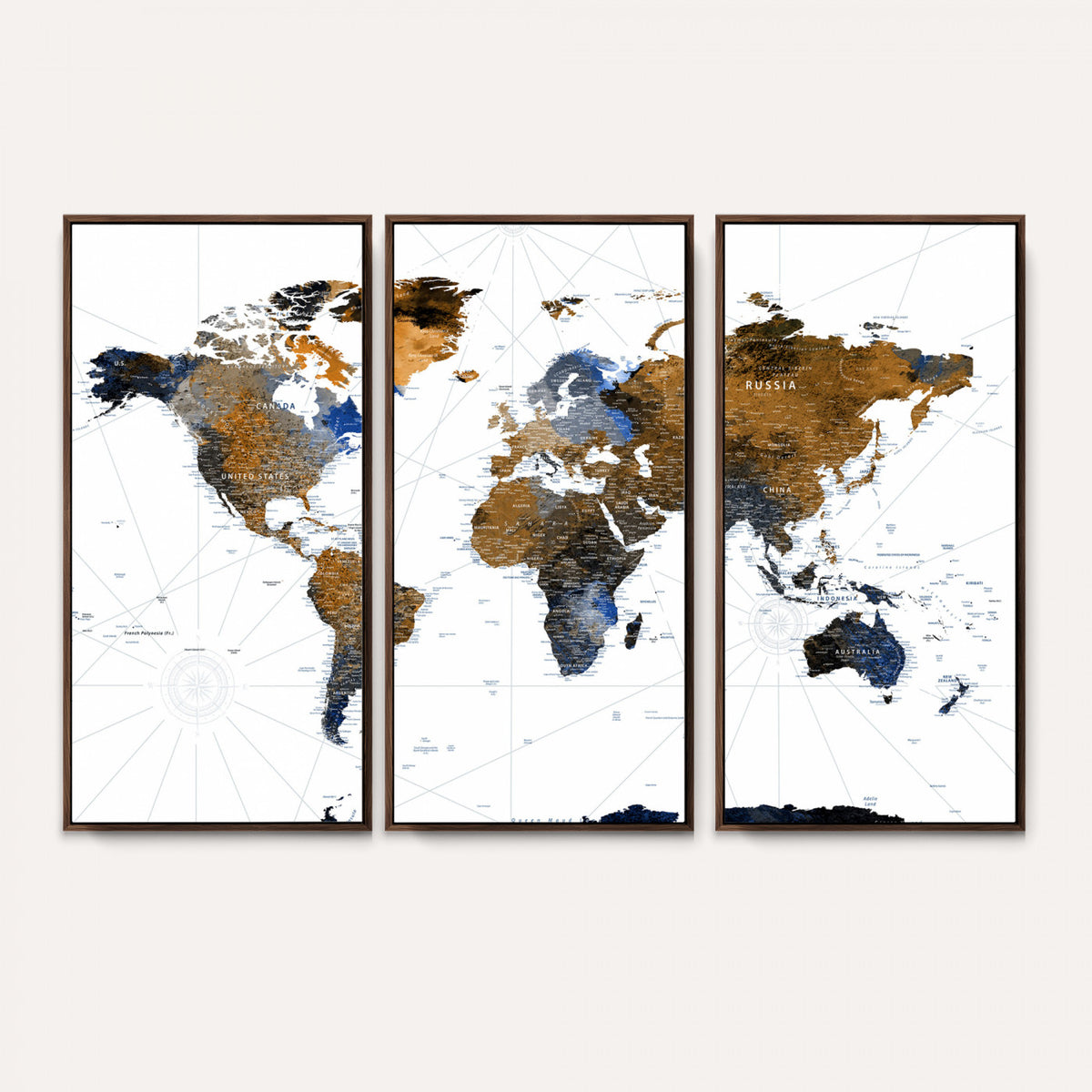 56364879-MGV-CV-36X24 - World Map Wall Art Canvas Print, Modern Decorative Framed