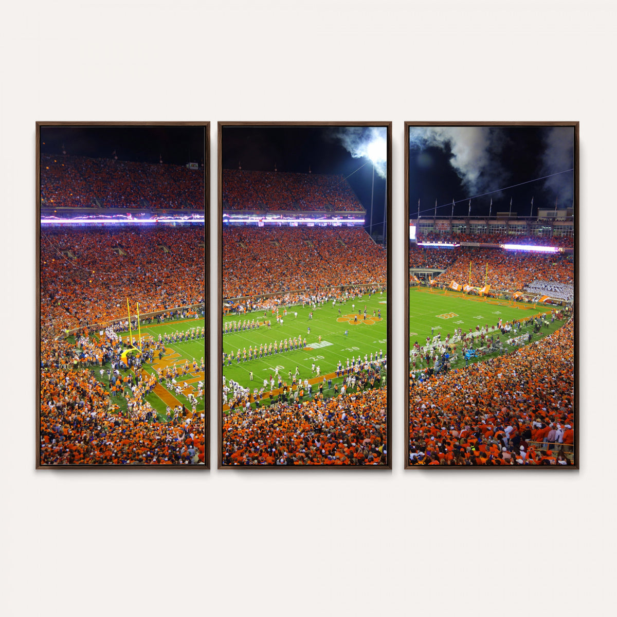 43662631-MGV-CV-36X24 - Clemson Football Stadium Wall Art Canvas Print, College Football Crowd Night Game Scene, Orange Stadium Panorama Wall Decor