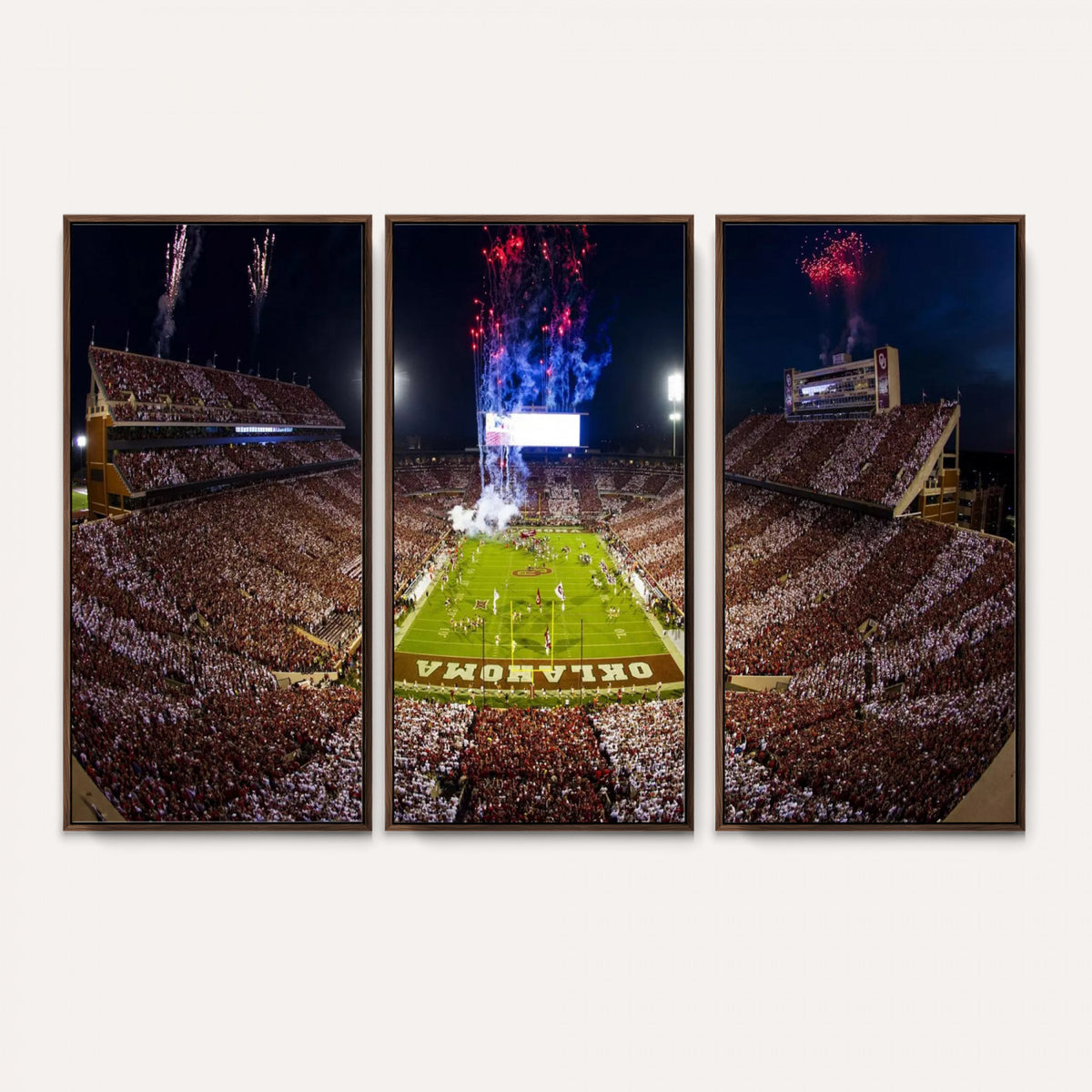 43197777-MGV-CV-36X24 - Oklahoma Memorial Stadium Wall Art Canvas Print – Oklahoma Sooners Football Artwork for Home, Office, and Sports Room Decor