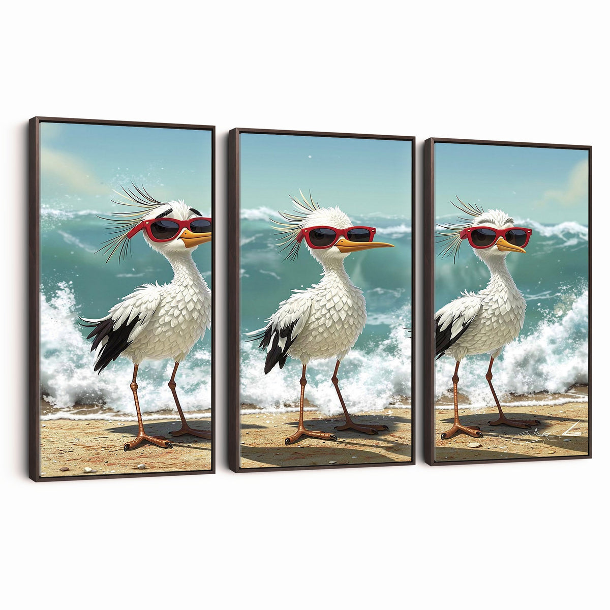 97159635-_Poster-30x20 - Funny Seagull Wall Art Canvas Print, Beach Birds With Sunglasses
