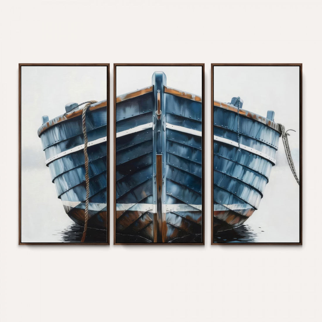 Blue Wooden Rowboat Canvas Wall Art, Coastal Nautical Boat Painting Print