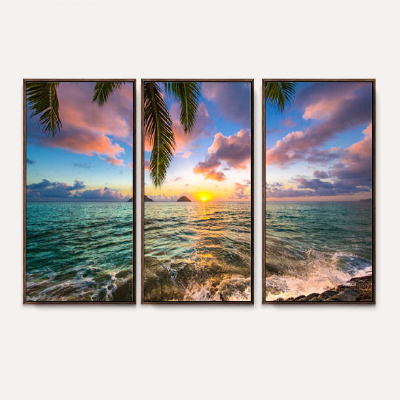 13207742-MGV-CV-36X24 - Hawaii Beach Sunset Canvas Wall Art Print, Tropical Ocean Landscape Artwork, Palm Tree Coastal Decor for Living Room Bedroom