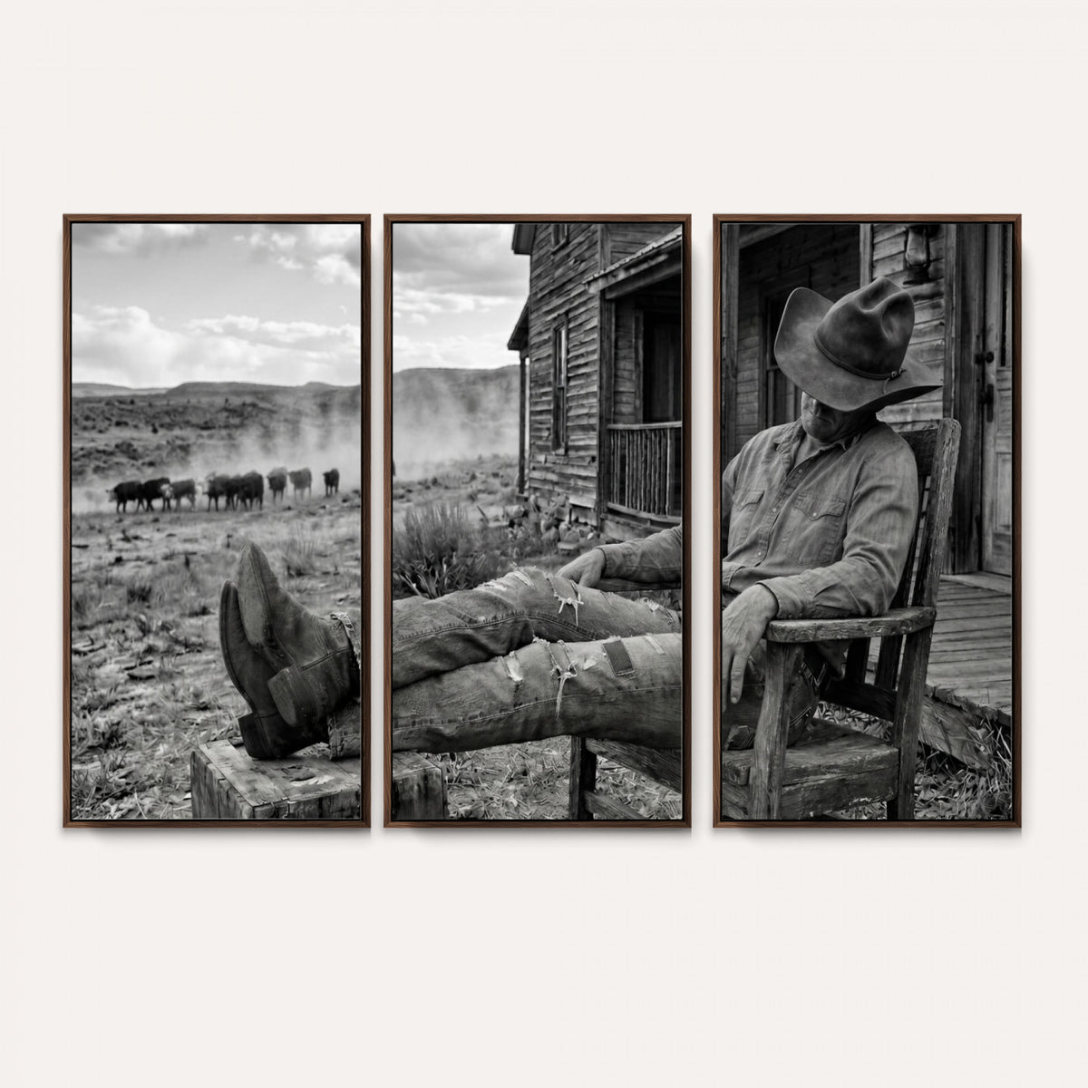 94461975S-MGV-CV-36X24 - Vintage Sleeping Cowboy Wall Art Canvas Print, Western Home Decor