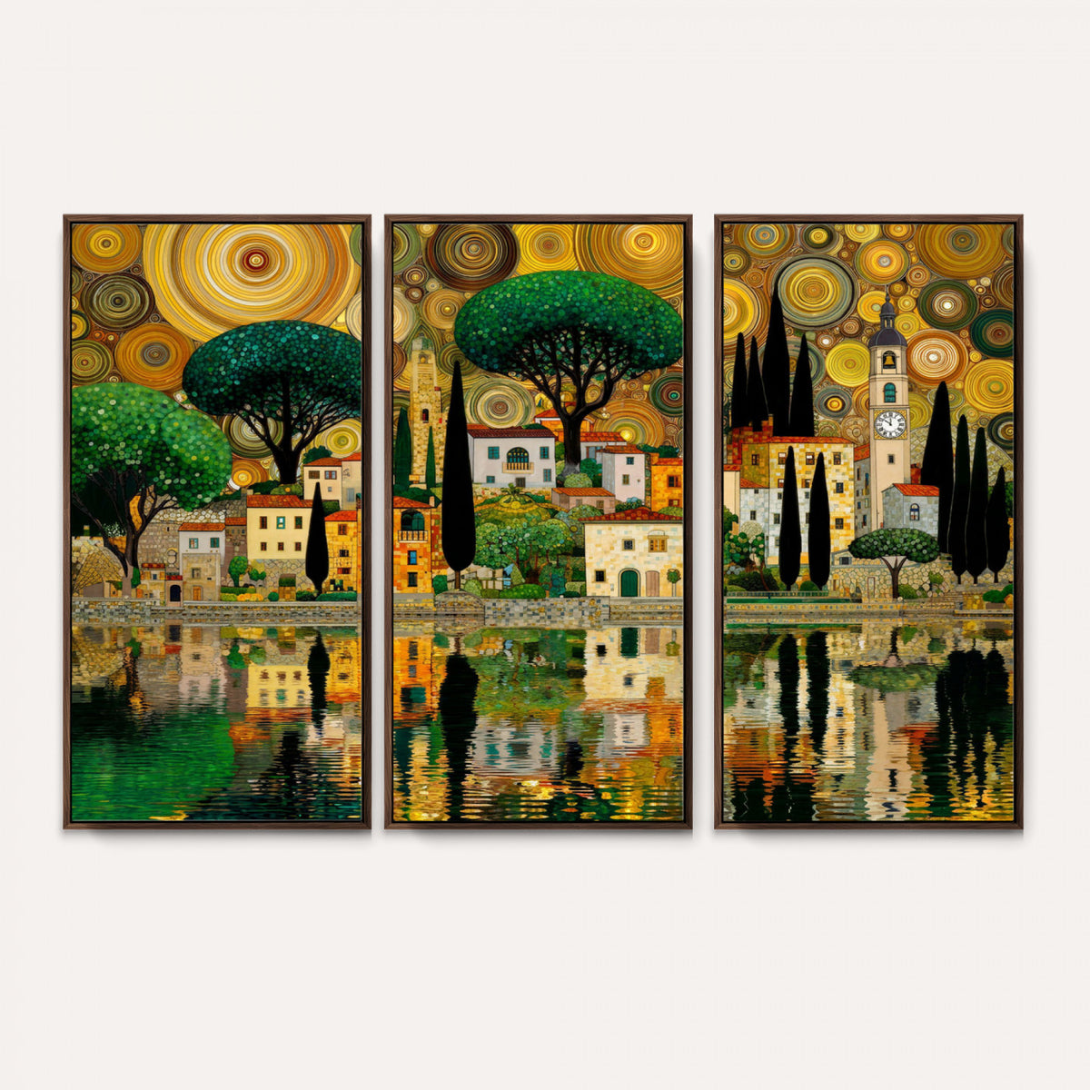 93010897-MGV-CV-36X24 - Gustav Klimt Golden Cityscape Wall Art Canvas Print,