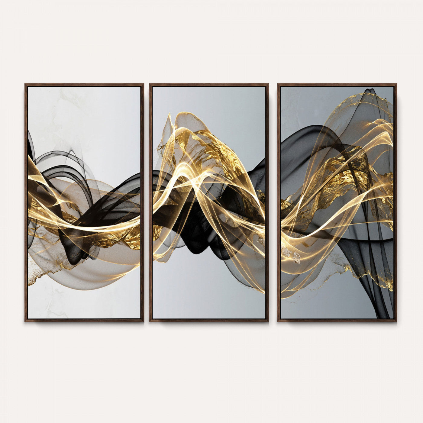 79483321DL-MGV-CV-36X24 - Black and Gold Abstract Wall Art, Modern Wave Canvas Print, Elegant Flowing Smoke Art, Luxury Living Room Decor