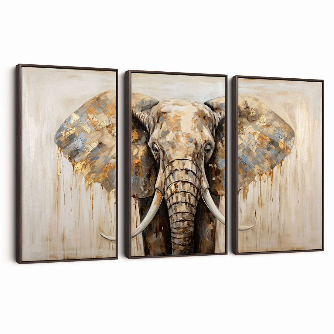 Gold Leaf Elephant Canvas Wall Art Abstract African Wildlife Painting Print