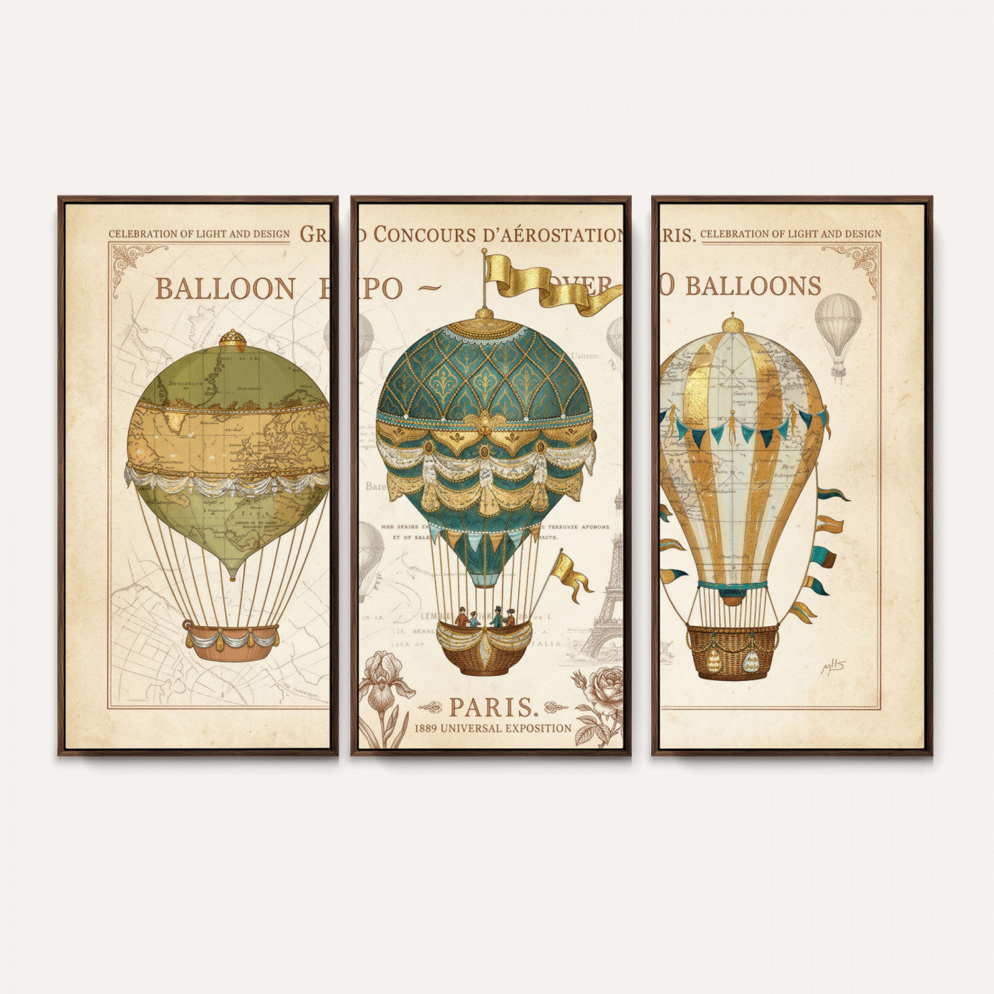 31530449-MGV-CV-36X24 - Kimberly Allen Paris Balloon Expo Wall Art Canvas Print, Vintage 1889 French Hot Air Balloon Poster