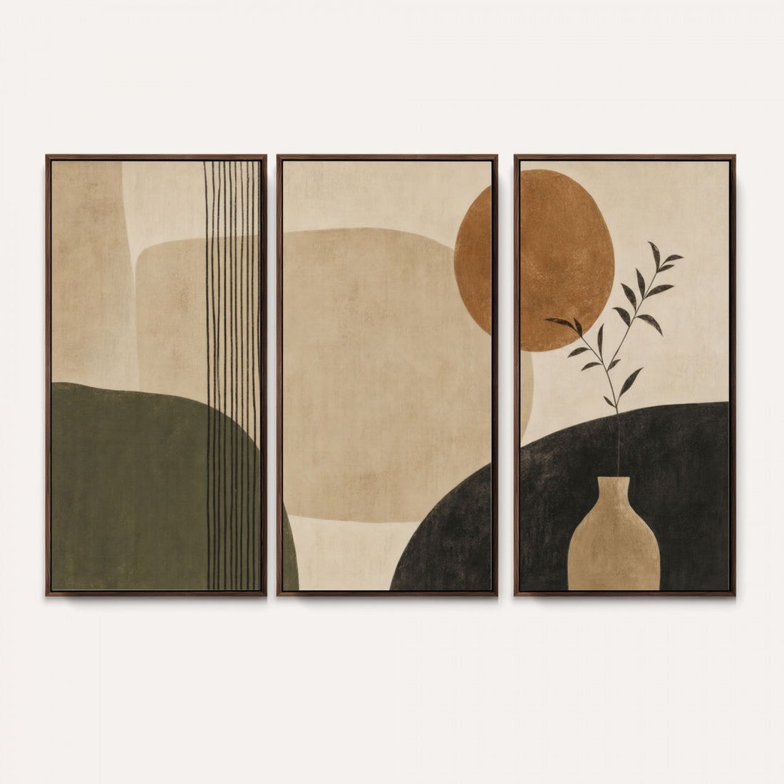 Japandi Minimalist Abstract Wall Art Canvas Print, Sage Green and Terracotta Sun Botanical