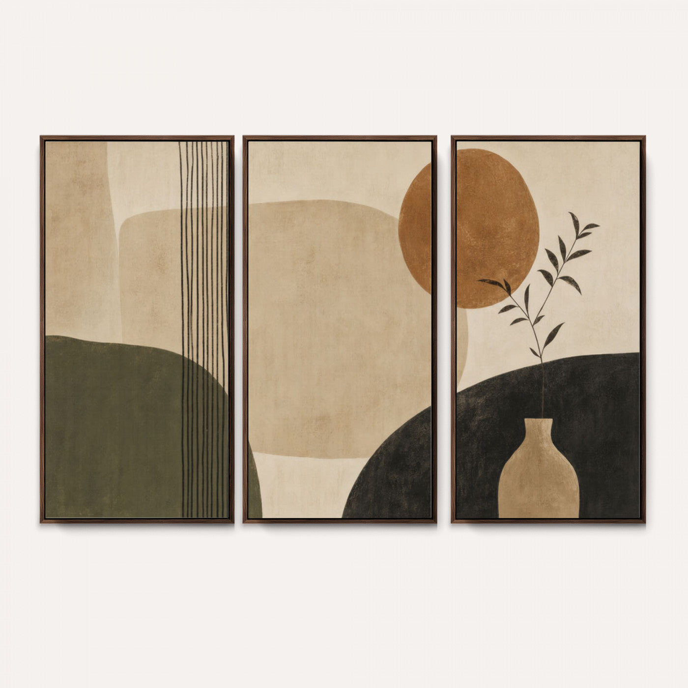 29113684-MGV-CV-36X24 - Japandi Minimalist Abstract Wall Art Canvas Print, Sage Green and Terracotta Sun Botanical Painting Print
