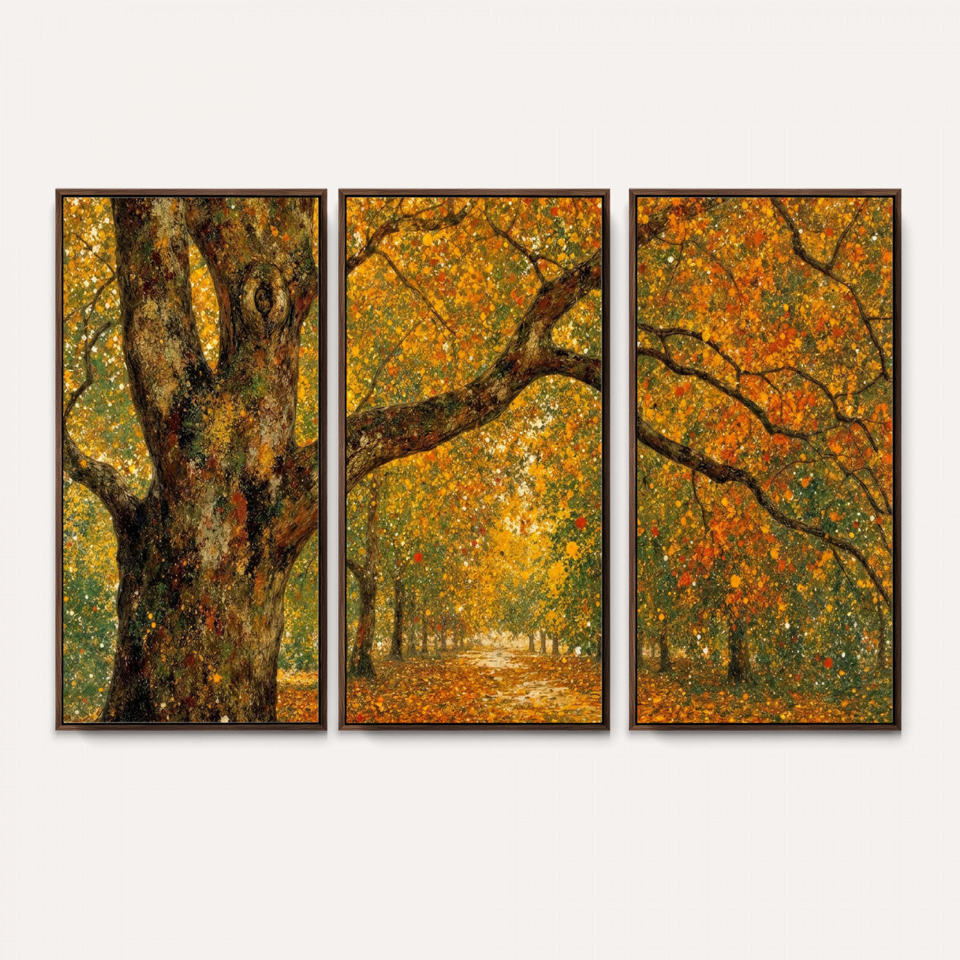 11536138-MGV-CV-36X24 - Vintage Autumn Forest Path Wall Art Canvas Print, Golden Leaves Impressionist Painting Print