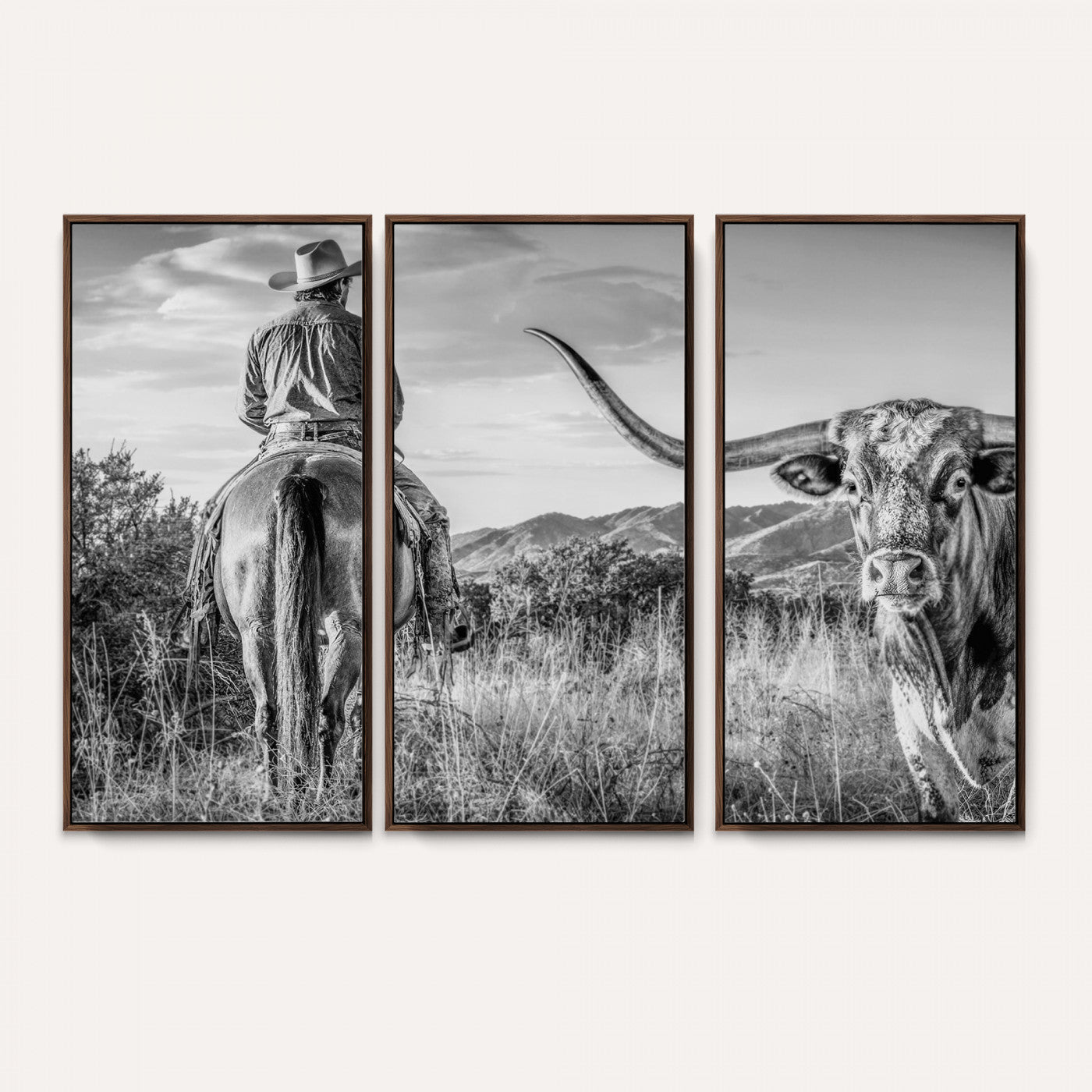62076449WB-MGV-CV-36X24 - Texas Cowboy and Longhorn Bull Print for Western Wall Art Decor for Farmhouse