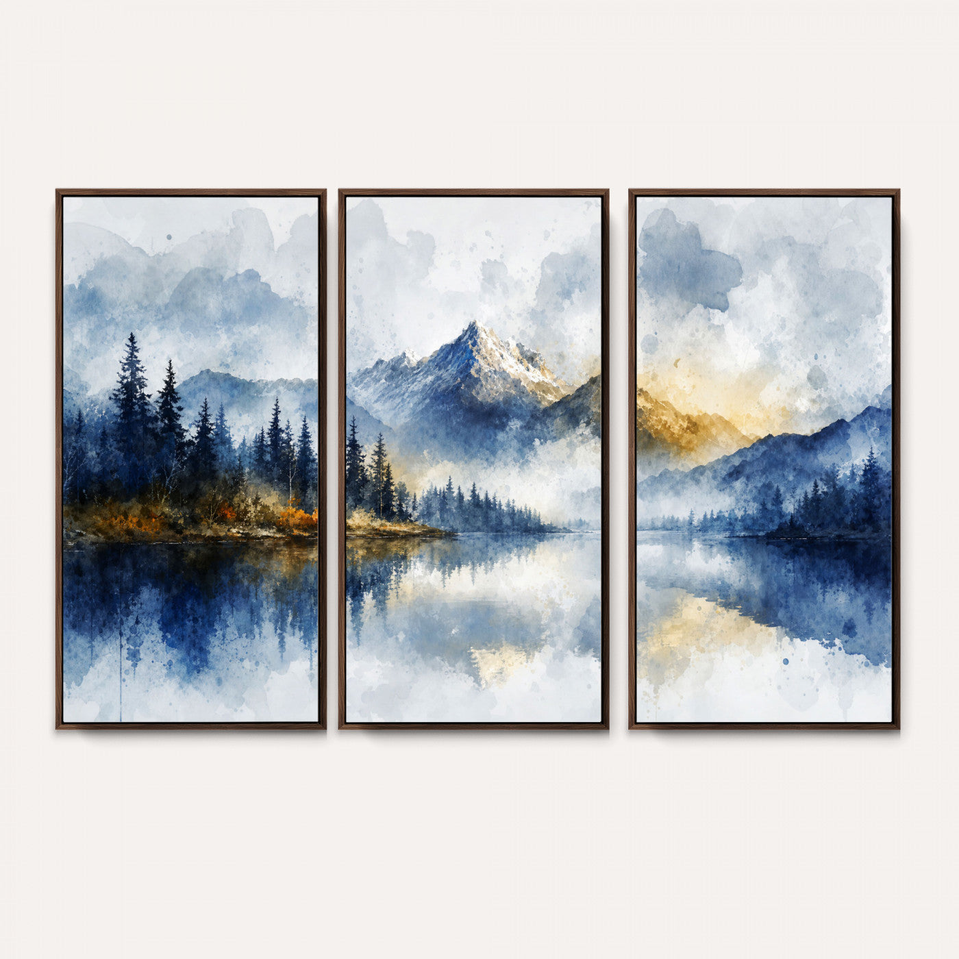 62076449DG-MGV-CV-36X24 - Abstract Watercolor Mountain Lake Wall Art Print for Living Room Decor
