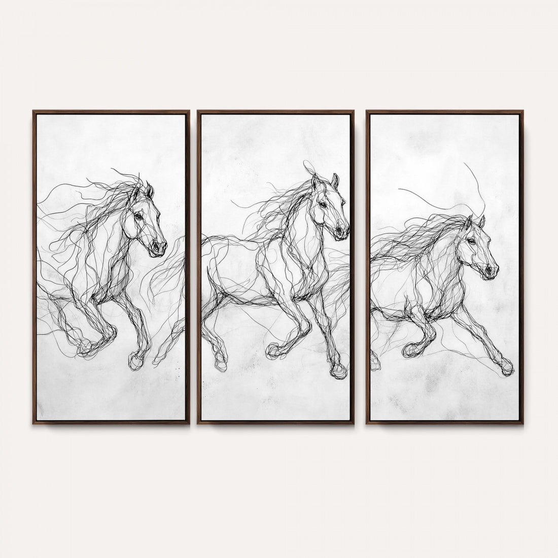 Monochrome Horse Canvas Wall Art, Black Ink Sketch Wild Horses Print, Minimalist Equestrian Decor