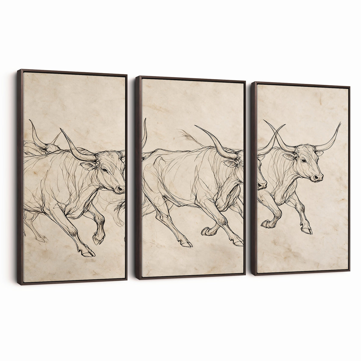 87177621-MGV-CV-36X24 - Minimalist Longhorn Line Art, Modern Texas Bull Canvas Print, Abstract Western Wall Decor