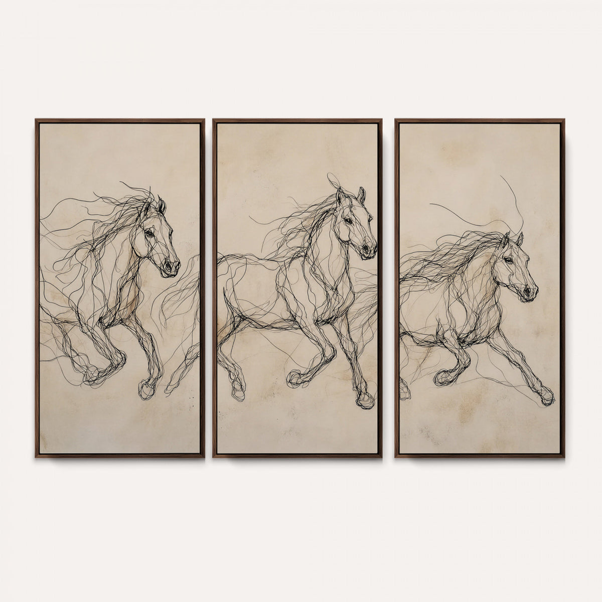 81051673-MGV-CV-36X24 - Abstract Horse Line Art Canvas, Gesture Sketch Wild Horses Print, Modern Scribble Artwork, Minimalist Equine Wall Decor, Rustic Studio Gift