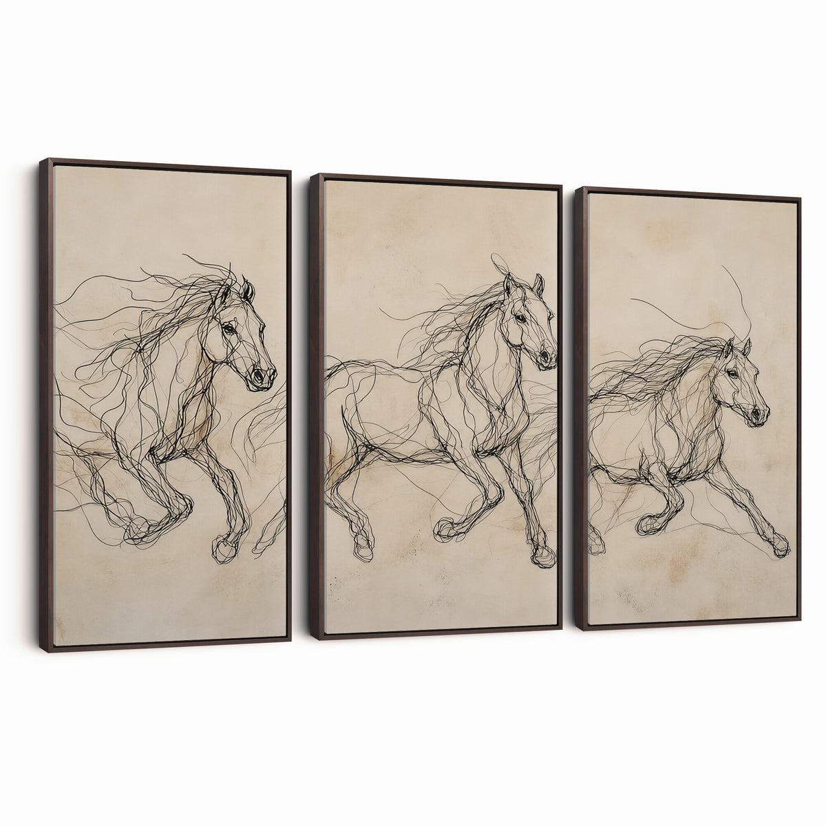 81051673-MGV-CV-36X24 - Abstract Horse Line Art Canvas, Gesture Sketch Wild Horses Print, Minimalist Equine Decor