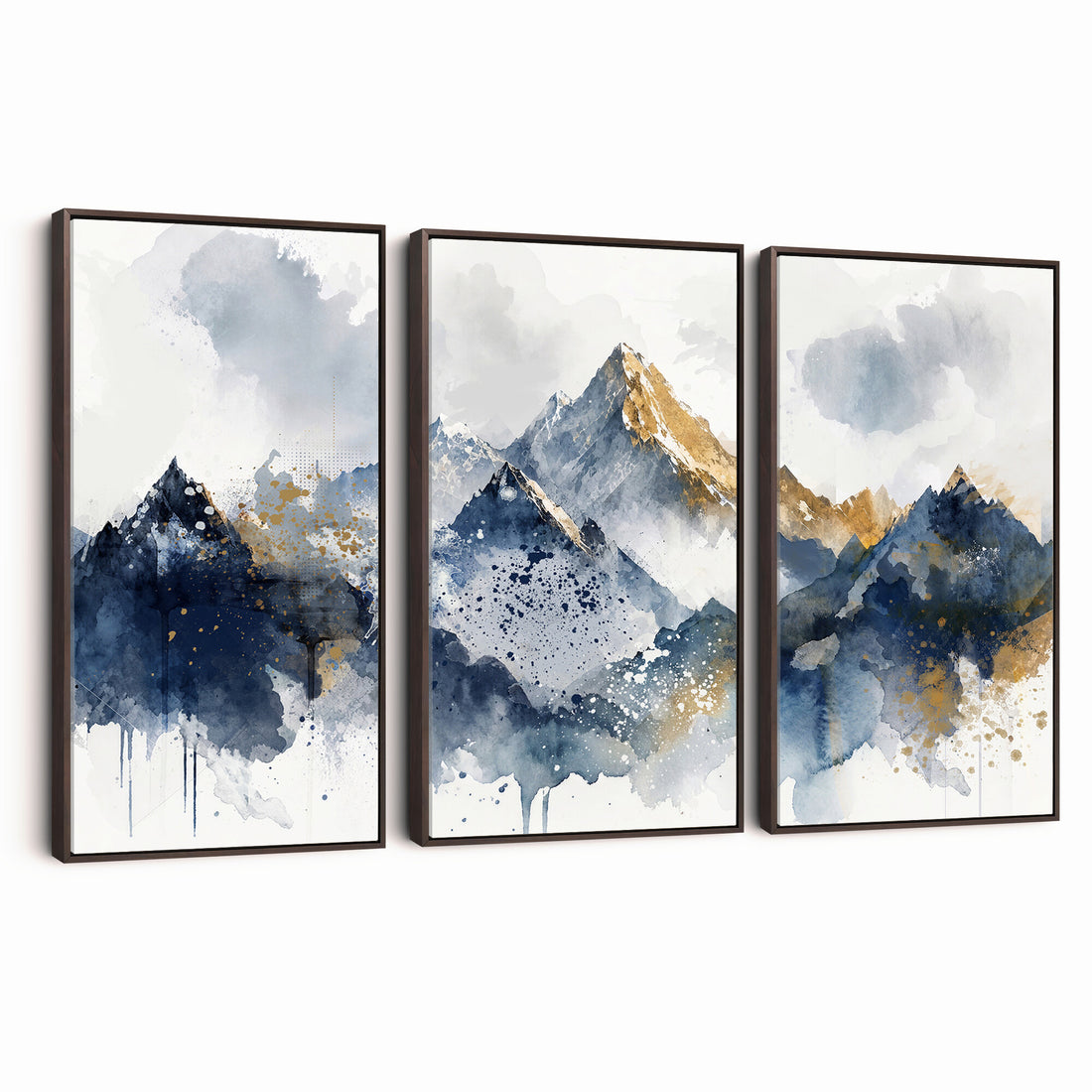 Abstract Mountain Canvas Wall Art, Blue Gold Foil Landscape Print, Modern Indigo Wall Decor