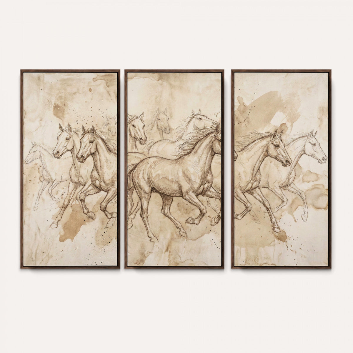 52233469-MGV-CV-36X24 - Vintage Horse Sketch Canvas Wall Art, Wild Horses Pencil Drawing Print, Antique Parchment Western Decor, Equine Sketching, Country Manor Gift