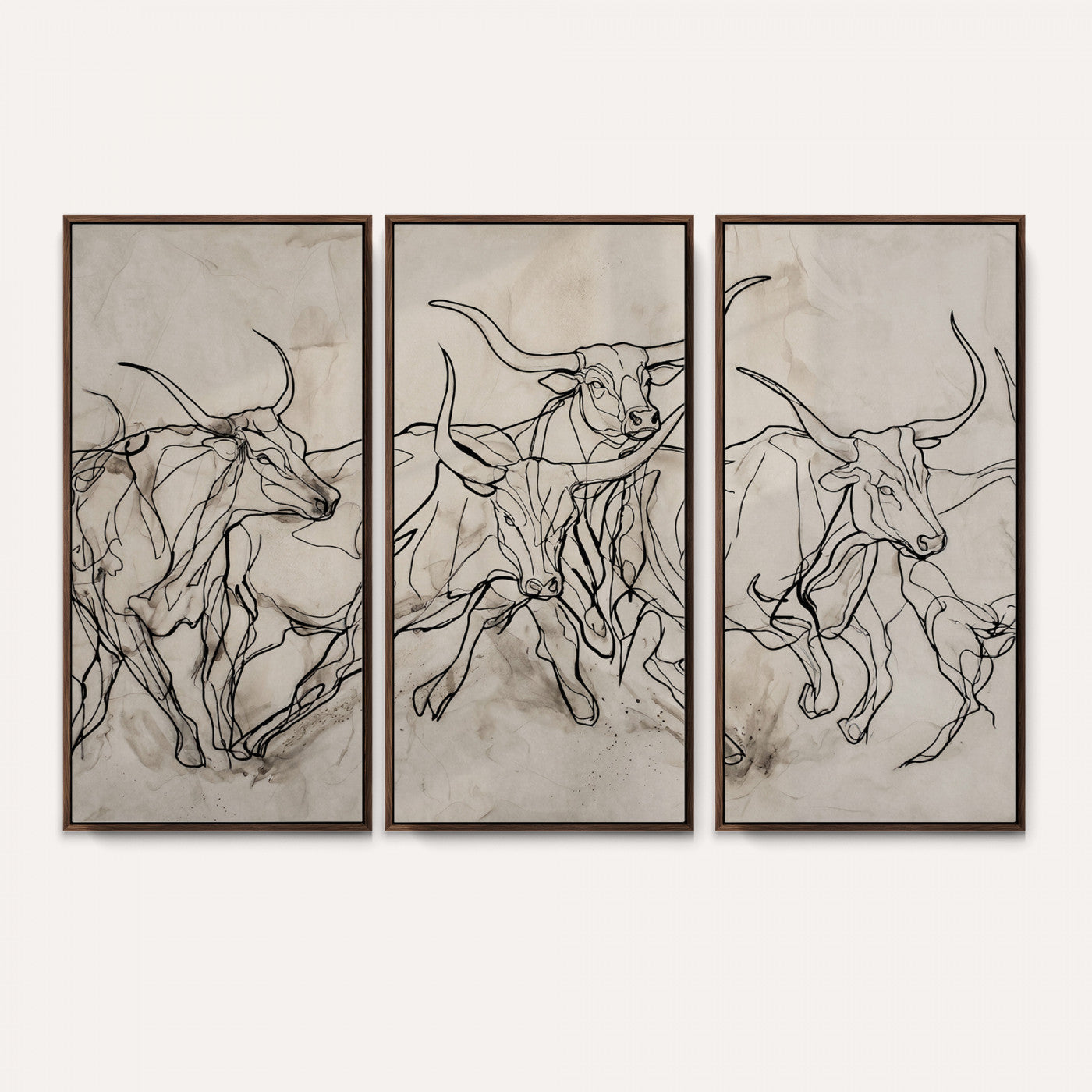 16671245-MGV-CV-36X24 - Minimalist Longhorn Line Art, Modern Texas Bull Canvas Print, Abstract Western Wall Decor, Continuous Line Artwork, Black White Ranch Gift